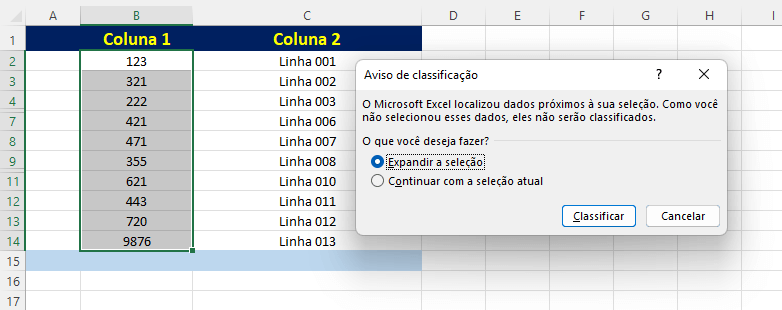 Expandir Seleção no Excel