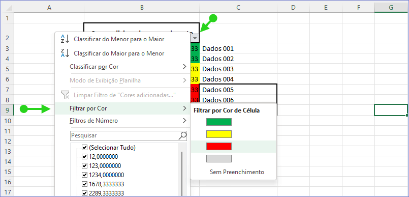 Filtrar pela cor da célula no Excel