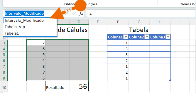 localize a alteração na seção NOMES