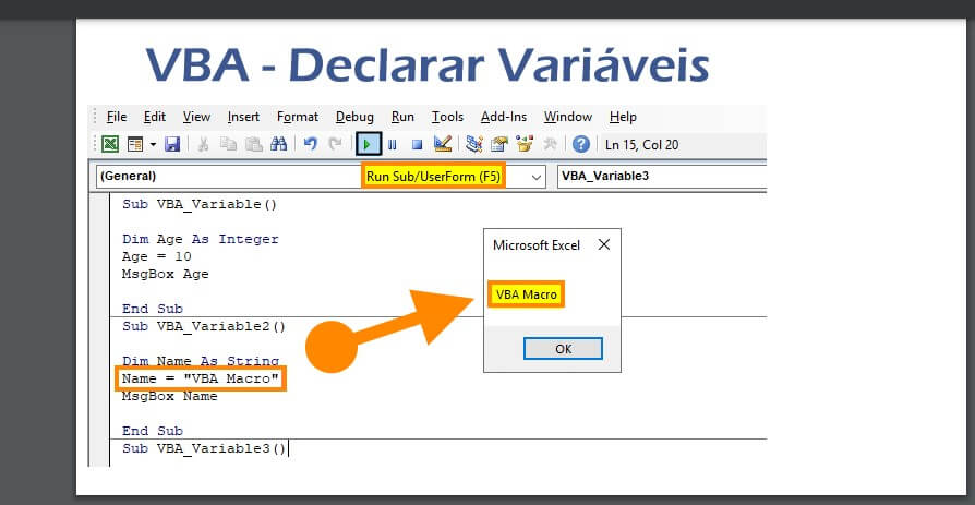 Declarando variáveis no Excel com VBA
