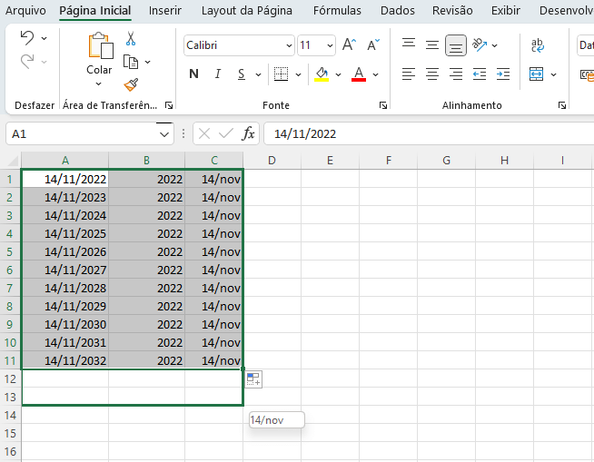 Preencher automaticamente uma série de datas no Excel