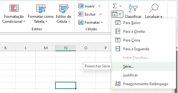 Comando de Preenchimento na Faixa de Opções