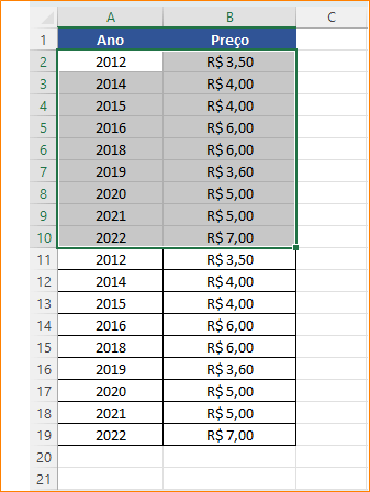 Selecionando tabela de dados