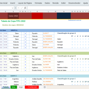 Planilha da Tabela da copa do Mundo 2022