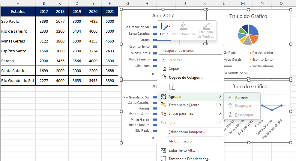 Agrupando os gráficos no Excel