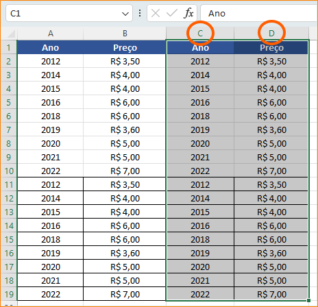 Selecionando dados para cria um Gráfico de Etapas