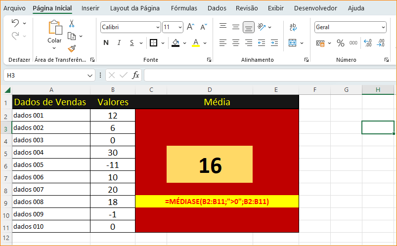 Calcular a Média de Valores Maiores Que Zero no Excel