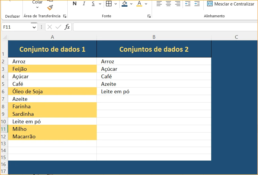 Como destacar dados exclusivos entre duas listas no Excel usando PROCV