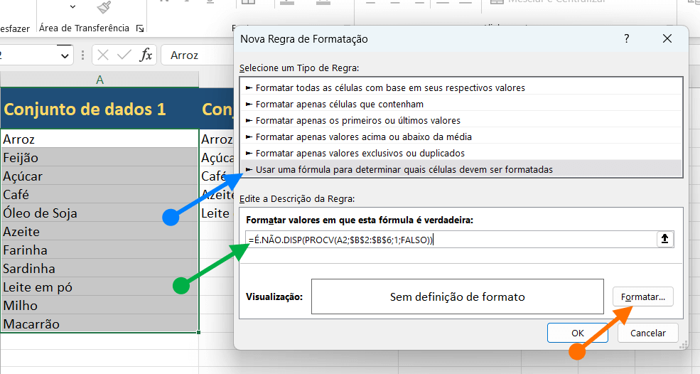 Maneira prática para destacar dados exclusivos em uma planilha