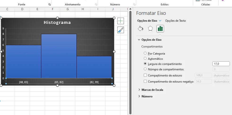 Largura do Compartimento do Eixo do Gráfico