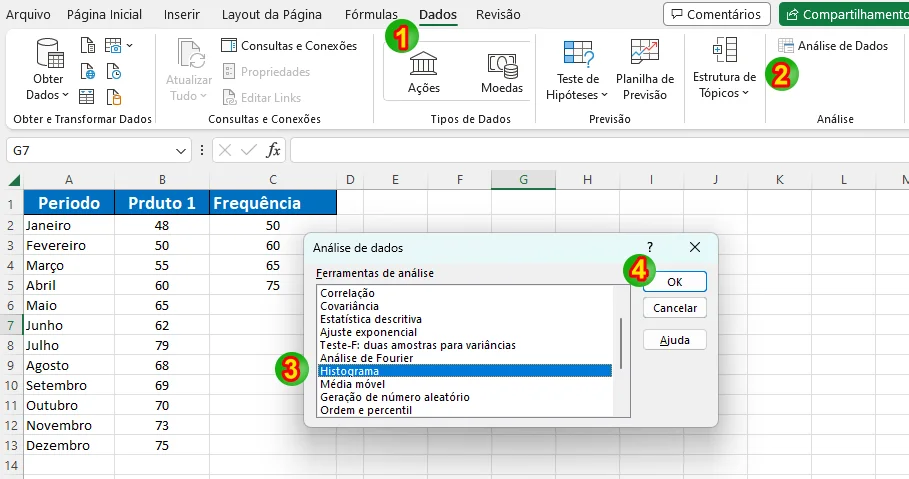 Inserir Histograma com Análise de dados no Excel