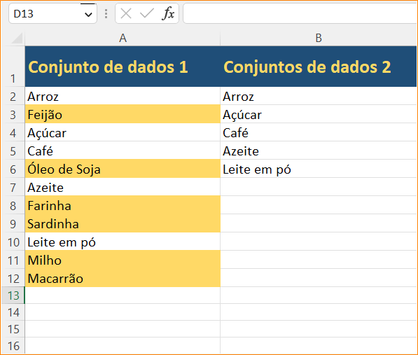 Resultados do destaque de dados exclusivos no Excel