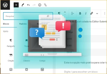 Como colar tabela do Excel no Gutenberg editor do WordPress