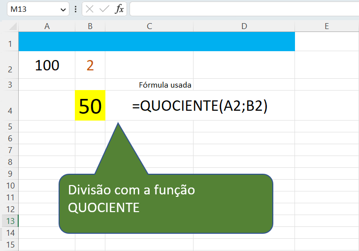 Função de divisão no Excel (QUOCIENTE)