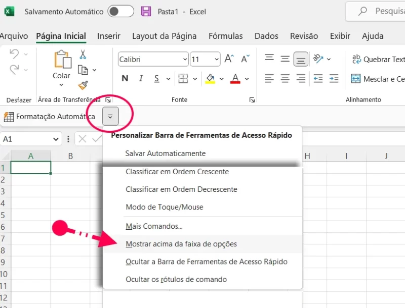 Como mover a Barra de Ferramentas de Acesso Rápido