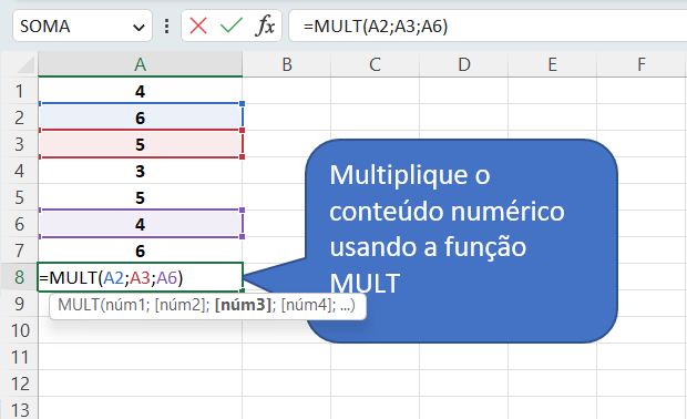 Multiplique números no Excel usando a fórmula MULT