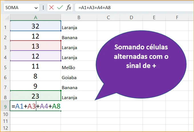 Somar células alternadas no Exel