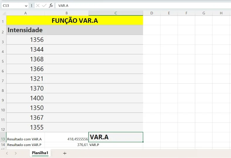 Exemplo da Função VAR.A