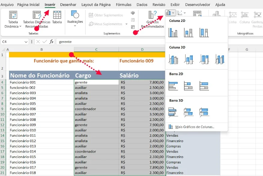 Crie um gráfico no Excel