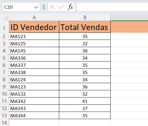 segunda planilha de valores correspondentes