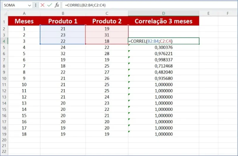 Calcular a Correlação Móvel no Excel