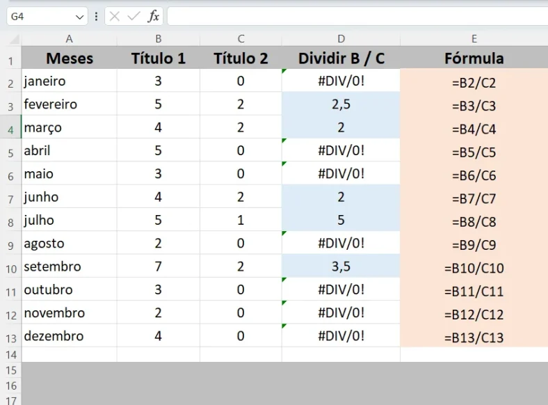 erro #Div/0! no Excel