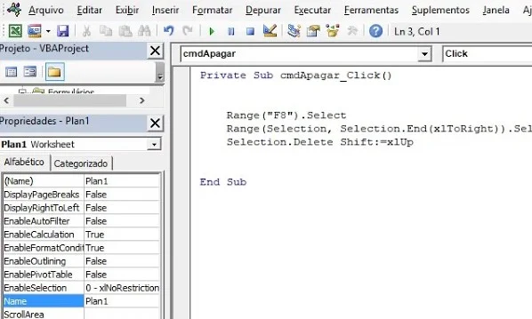 Mover uma célula ativa duas linhas acima com VBA