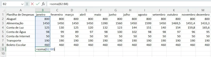 somar com Excel