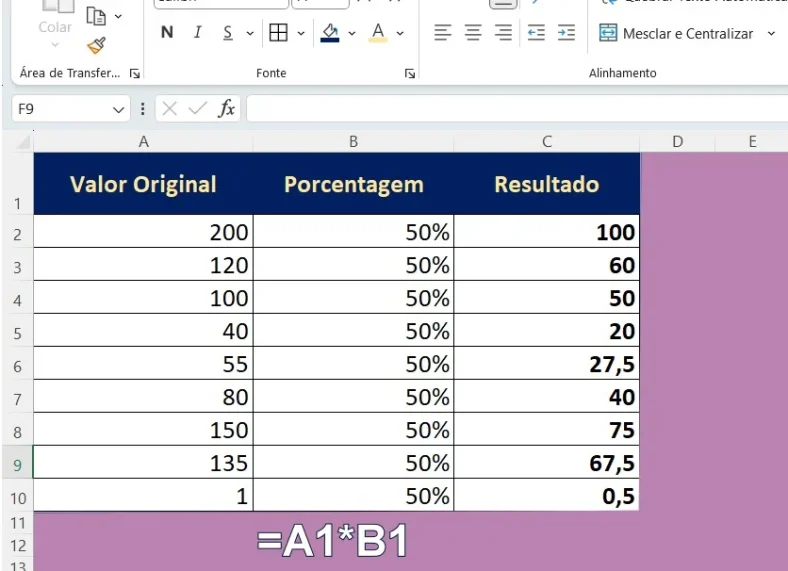 multiplicar coluna por porcentagem no Excel