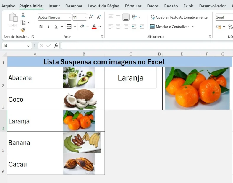 criar uma lista suspensa com imagens no Excel