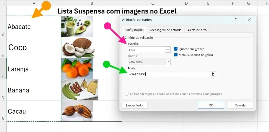 Inserindo Lista Suspensa com Imagens no Excel