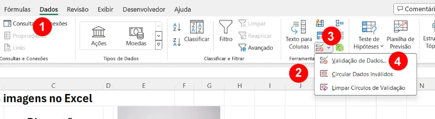 clique no botão Validação de Dados.