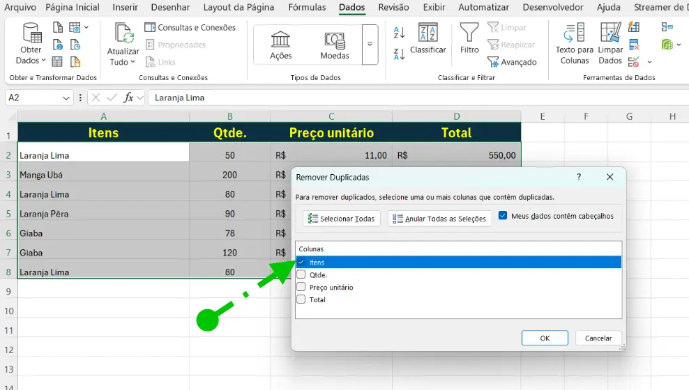 Passo a passo para remover duplicatas