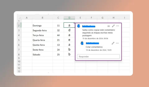 copiar comentários no Excel
