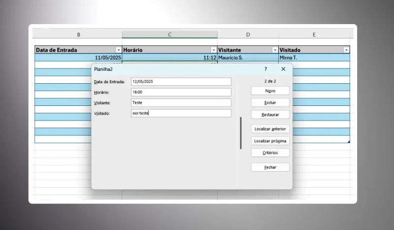 criar um formulário de entrada de dados no Excel