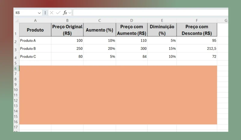 Aplicar Aumento ou Diminuição Percentual no Excel