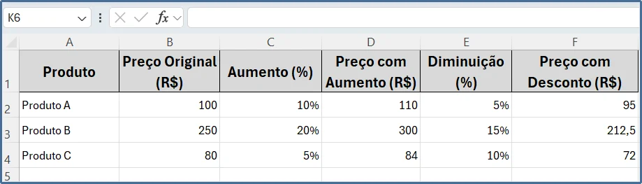 Aumentar ou Diminuir o Percentual no Excel