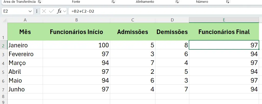 Exemplo Prático de Cálculo no Excel