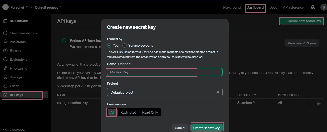 Obtenha sua chave de API OpenAI