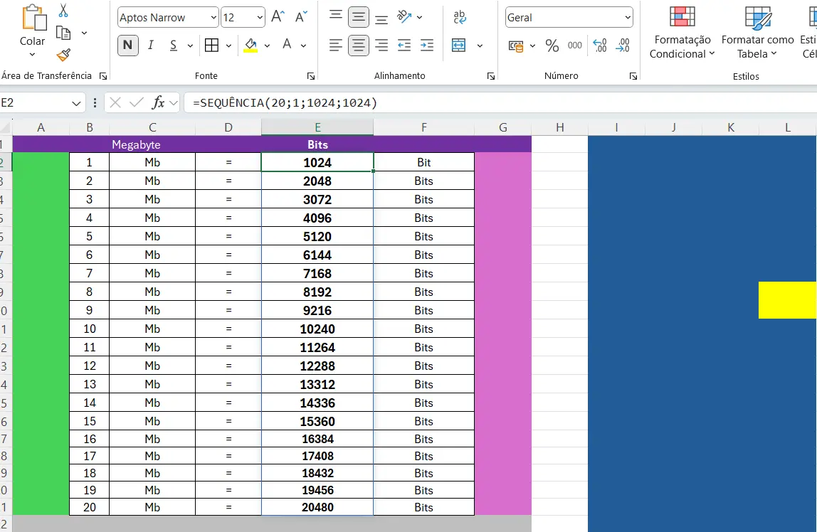 Calcular Bits, Bytes e Kilobytes no Excel