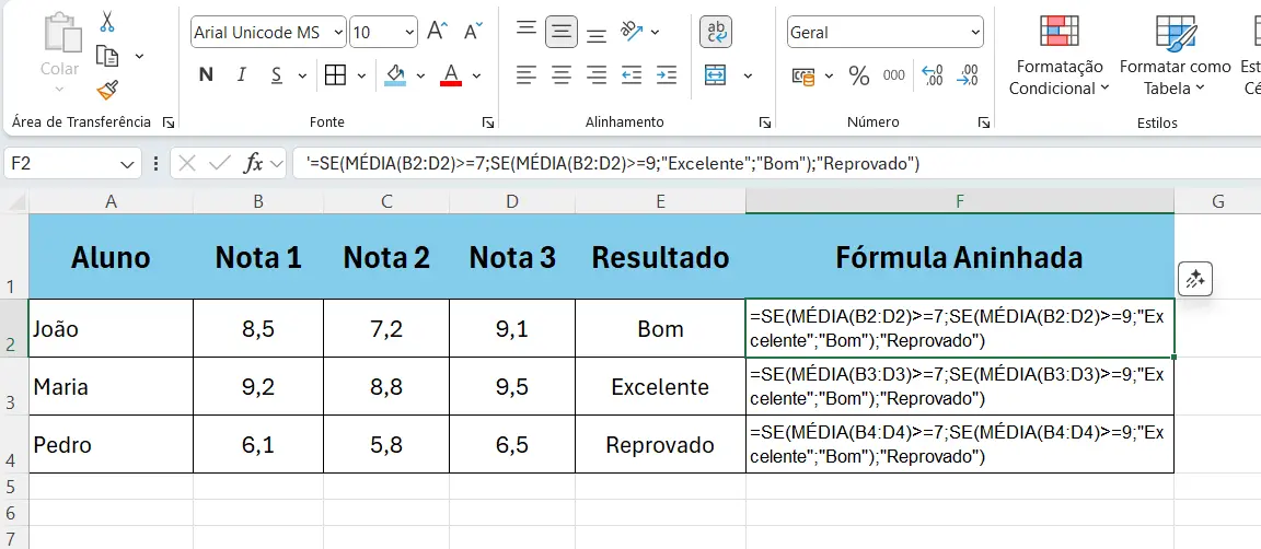 Benefícios de Usar Fórmulas Aninhadas