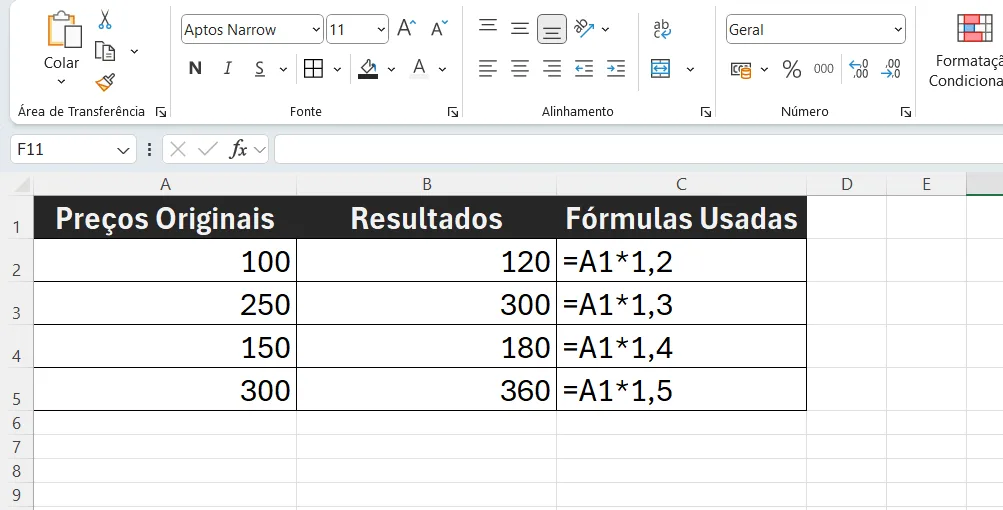 Usando Fórmula Simples para Multiplicar uma Coluna por uma Constante no Excel