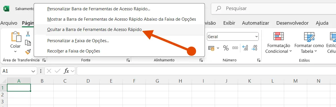 Como Ocultar a Barra de Ferramentas de Acesso Rápido