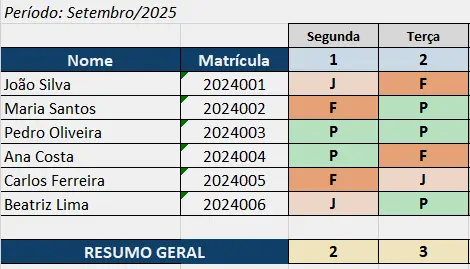 Baixe a planilha para registrar presença