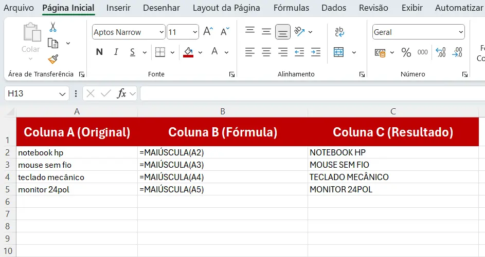 Combinação com Outras Funções na função maiúscula