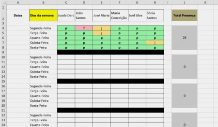Planilha de Registro de Presença