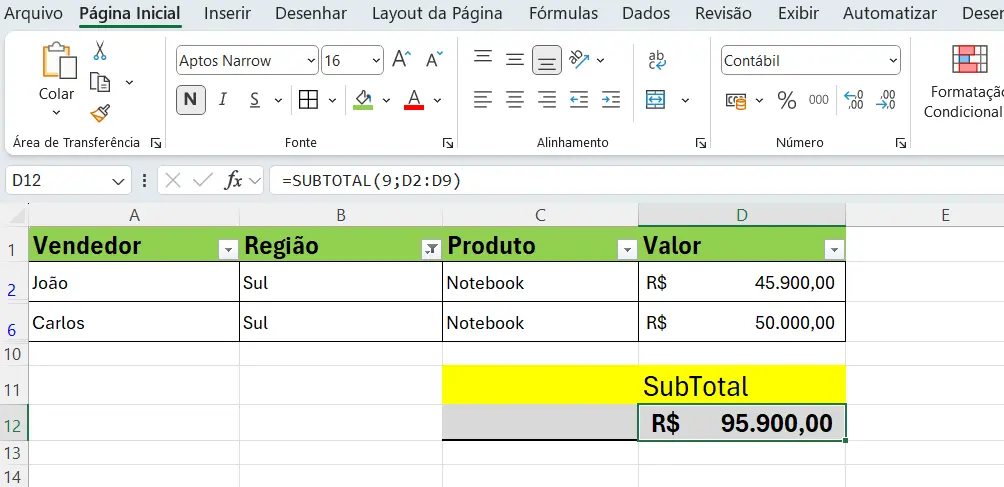 Conta quantas células contêm números na coluna D