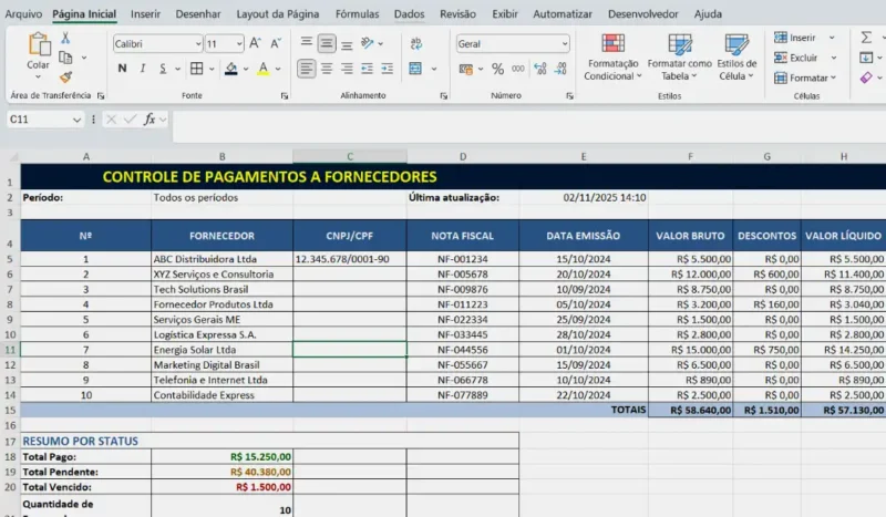 Planilha de Pagamento a Fornecedores