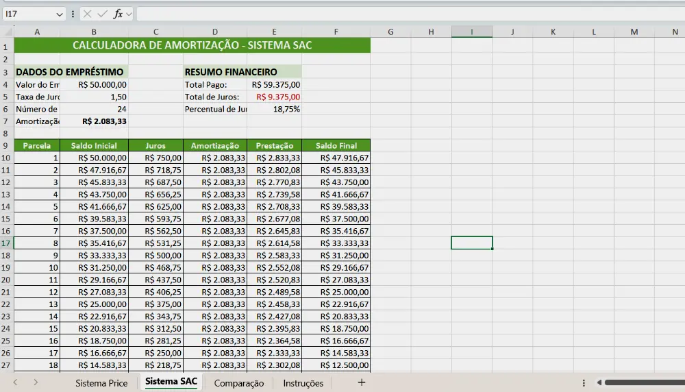 Criando a Tabela de Amortização Básica no Excel
