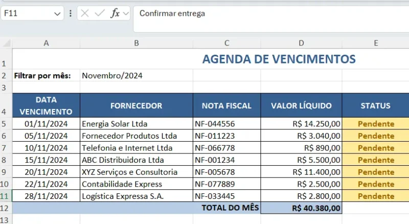 comprar agenda de vencimento